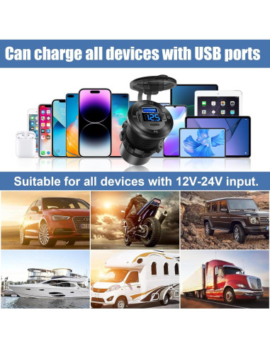 Cargador USB 12V Hapytrip 3 Puertos con Voltímetro