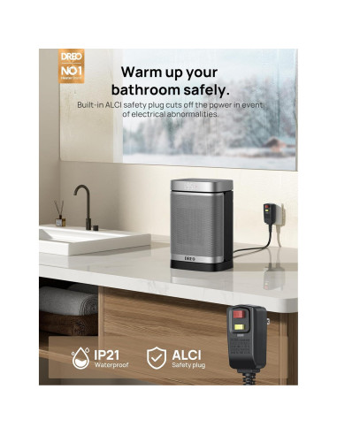 Calefactor Dreo 1500W Portátil para Baño y Hogar, Oscilante