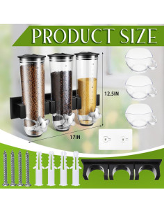 Dispensador de Alimentos Secos Umigy Triple Montado en Pared 39 oz 2