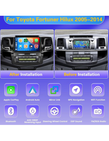 Estéreo Android 9'' Fuluku para Toyota Hilux 2005-2014 4+64GB