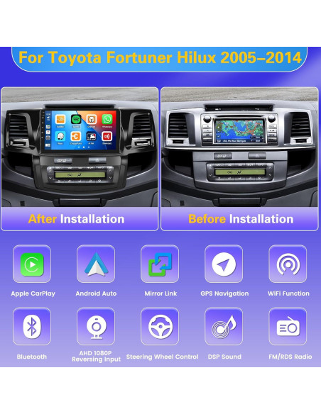 Estéreo Android 9'' Fuluku para Toyota Hilux 2005-2014 4+64GB