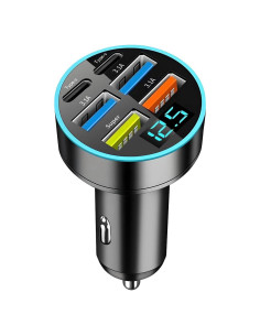 Cargador de Auto Moioee 66W USB 6 en 1 con Monitor