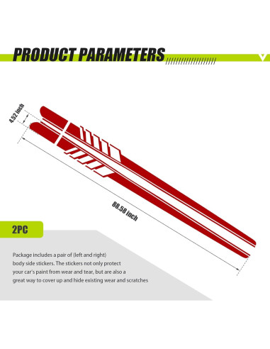 Calcomanías Lateral Coche 2 PCS awlbed Rojo 225x11.5 cm