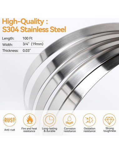 Kit de Banda de Acero Bubuweiying PRO-01 30,48 m 100 Hebillas