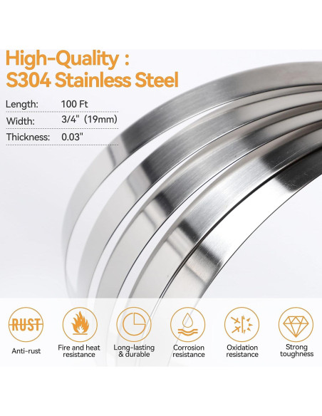 Kit de Banda de Acero Bubuweiying PRO-01 30,48 m 100 Hebillas