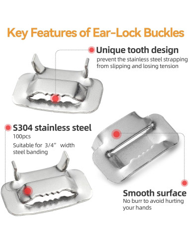 Kit de Banda de Acero Bubuweiying PRO-01 30,48 m 100 Hebillas