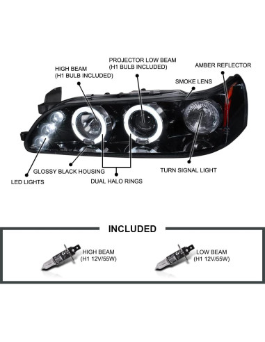 Faros Proyector LED Doble Halo SPEC-D para Toyota Corolla 1993-1997