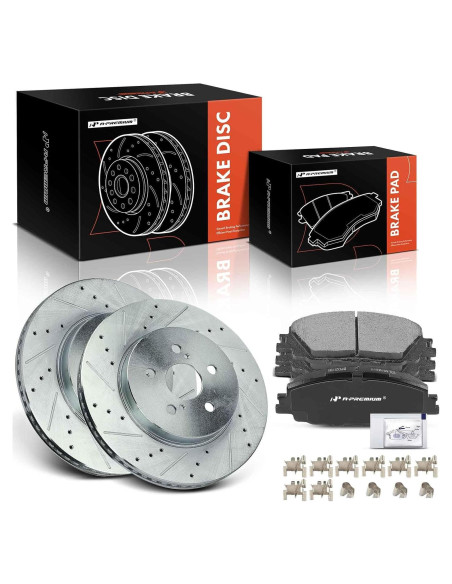 Discos de Freno Perforados y Ranurados A-Premium + Pastillas Cerámicas Toyota Corolla 2019-2022