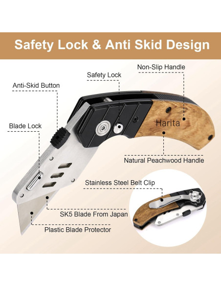 Cortador de Caja Harita Plegable con Mango de Madera y 5 Cuchillas Cortador de Caja Harita Plegable con Mango de Madera y 5 Cuchillas