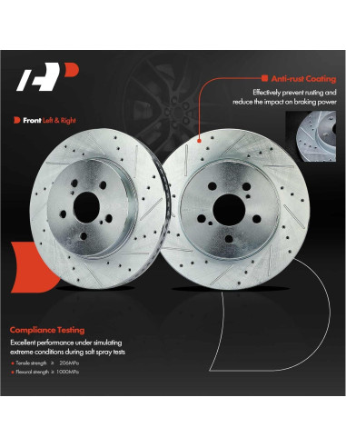 Discos de Freno Perforados y Ranurados A-Premium + Pastillas Cerámicas Toyota Corolla 2019-2022