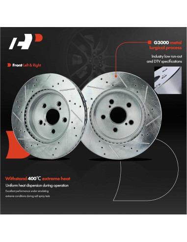 Discos de Freno Perforados y Ranurados A-Premium + Pastillas Cerámicas Toyota Corolla 2019-2022