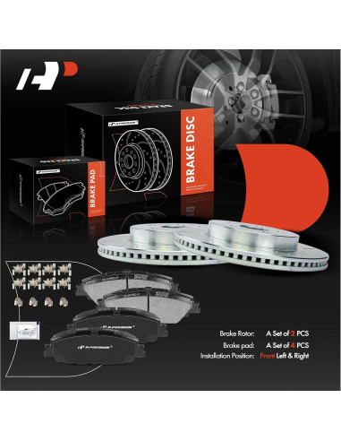 Discos de Freno Perforados y Ranurados A-Premium + Pastillas Cerámicas Toyota Corolla 2019-2022