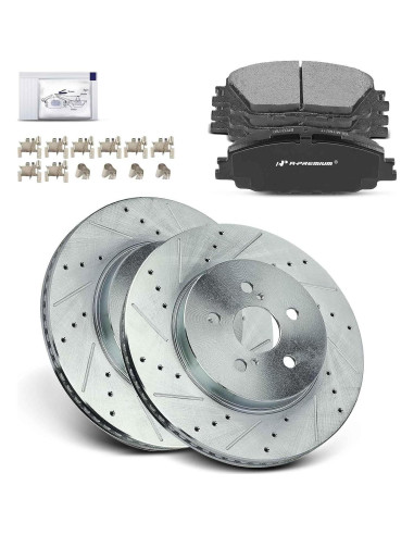 Discos de Freno Perforados y Ranurados A-Premium + Pastillas Cerámicas Toyota Corolla 2019-2022