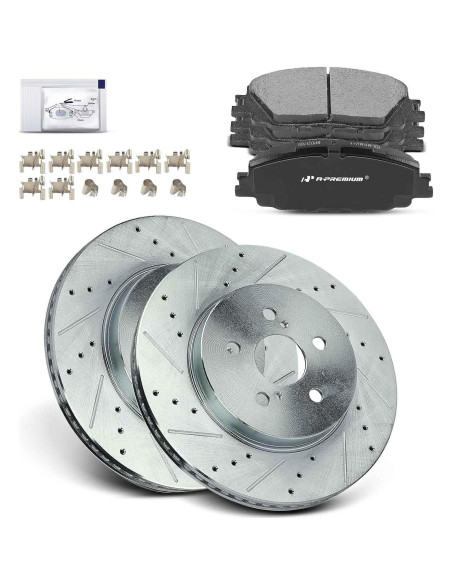 Discos de Freno Perforados y Ranurados A-Premium + Pastillas Cerámicas Toyota Corolla 2019-2022