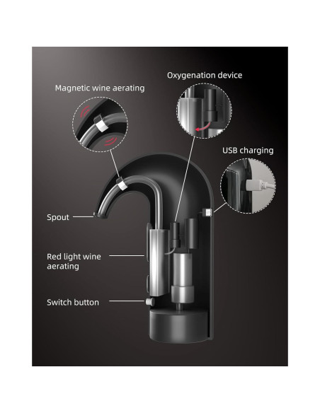 Decantador de Vino Eléctrico TOMEEM con Aerador y Luz Roja