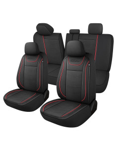 Cubiertas de Asiento de Coche CAROMOP PU Impermeables Negro/Rojo