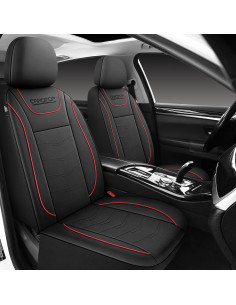 Cubiertas de Asiento de Coche CAROMOP PU Impermeables Negro/Rojo 2