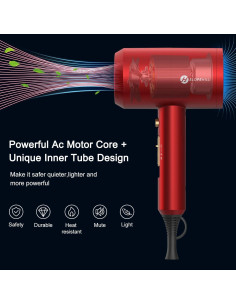 Secador de Pelo Iónico Profesional Slopehill 1800W Rojo Ágata 2