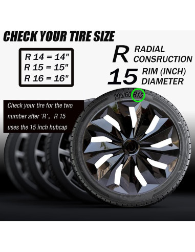 Tapa de Rueda Universal Aiqiying 15" ABS Negro - Juego de 4