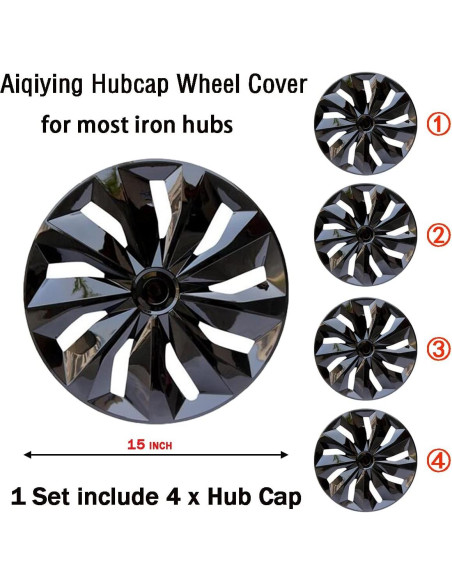 Tapa de Rueda Universal Aiqiying 15" ABS Negro - Juego de 4