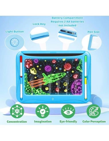 Tablero de Dibujo LED MERGUEZ Azul, 9 Tarjetas, 6 Marcadores