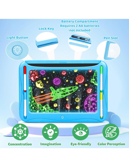 Tablero de Dibujo LED MERGUEZ Azul, 9 Tarjetas, 6 Marcadores