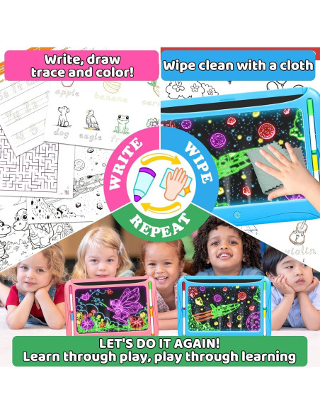 Tablero de Dibujo LED MERGUEZ Azul, 9 Tarjetas, 6 Marcadores