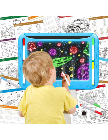 Tablero de Dibujo LED MERGUEZ Azul, 9 Tarjetas, 6 Marcadores