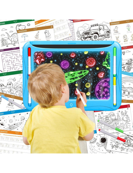 Tablero de Dibujo LED MERGUEZ Azul, 9 Tarjetas, 6 Marcadores