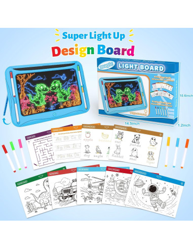 Tablero de Dibujo LED MERGUEZ Azul, 9 Tarjetas, 6 Marcadores