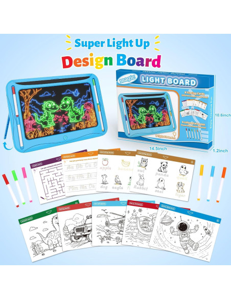 Tablero de Dibujo LED MERGUEZ Azul, 9 Tarjetas, 6 Marcadores