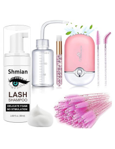 Champú para Pestañas Shmian 50ml + 50 Cepillos + Ventilador