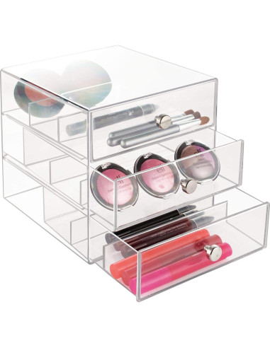 Organizador de Tocador iDesign 3 Cajones Plástico Transparente 17.78x16.51x16.51 cm