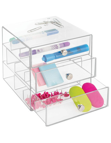 Organizador de Tocador iDesign 3 Cajones Plástico Transparente 17.78x16.51x16.51 cm