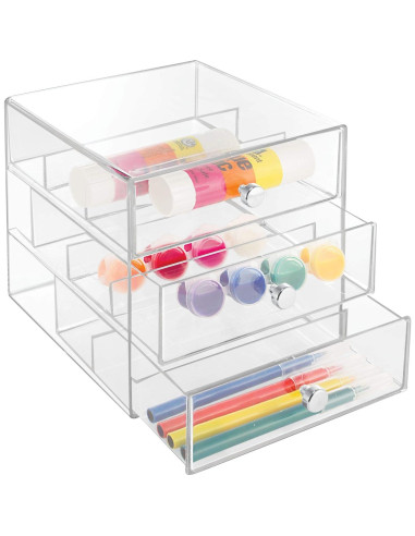 Organizador de Tocador iDesign 3 Cajones Plástico Transparente 17.78x16.51x16.51 cm