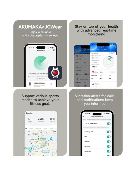 Rastreador de Salud AKUMAKA, Monitor de Sueño y Frecuencia Cardíaca