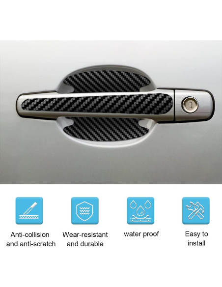 8 Protectores de Manija de Puerta Auto GLSOWEE Fibra Carbono