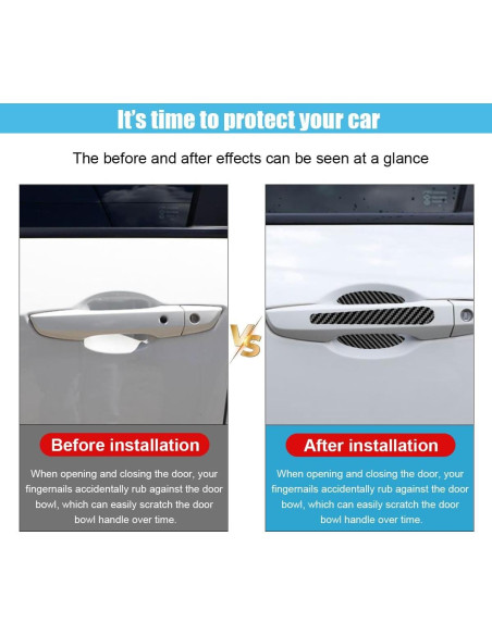 8 Protectores de Manija de Puerta Auto GLSOWEE Fibra Carbono