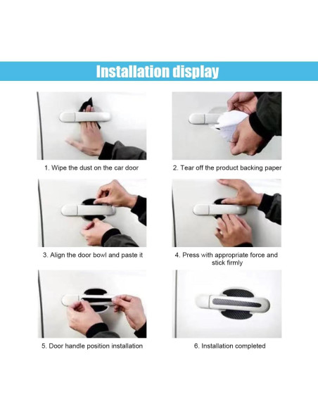 8 Protectores de Manija de Puerta Auto GLSOWEE Fibra Carbono