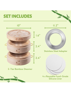 Vaporera de Bambú 10 Pulgadas 2 Niveles Three Way Cut 2