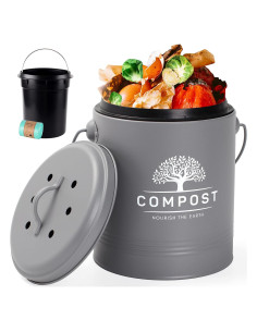 Contenedor de Compostaje de Cocina PERFNIQUE 4.9L Gris con Filtros