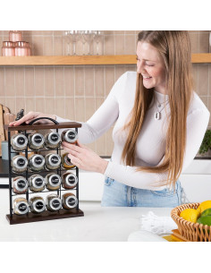 Estante de Especias Orii 16 Tarros de Vidrio Madera Acacia 2