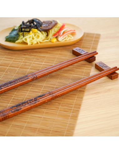 Juego de 2 pares de palillos de madera reutilizables - Dragón y Fénix