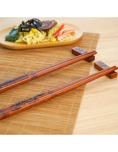 Juego de 2 pares de palillos de madera reutilizables - Dragón y Fénix