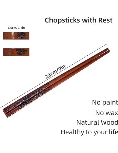 Juego de 2 pares de palillos de madera reutilizables - Dragón y Fénix