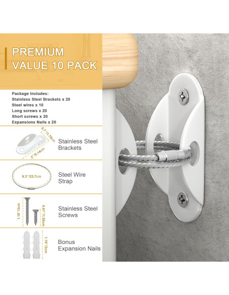 Anclajes de Muebles Booda Brand - Paquete de 10 - Seguridad Infantil