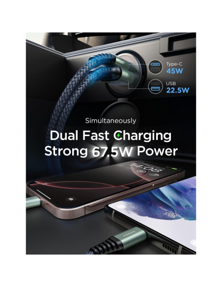Cargador de Coche USB C AINOPE 67.5W Carga Rápida Metal Cargador de Coche USB C AINOPE 67.5W Carga Rápida Metal