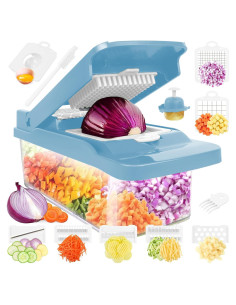 Picador de Verduras Amzeth 12 en 1 Manual con Contenedor Azul