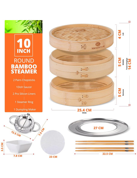 Cesta de Vapor de Bambú KitchenCrust 25.4 cm 2 Niveles