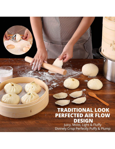 Cesta de Vapor de Bambú KitchenCrust 25.4 cm 2 Niveles